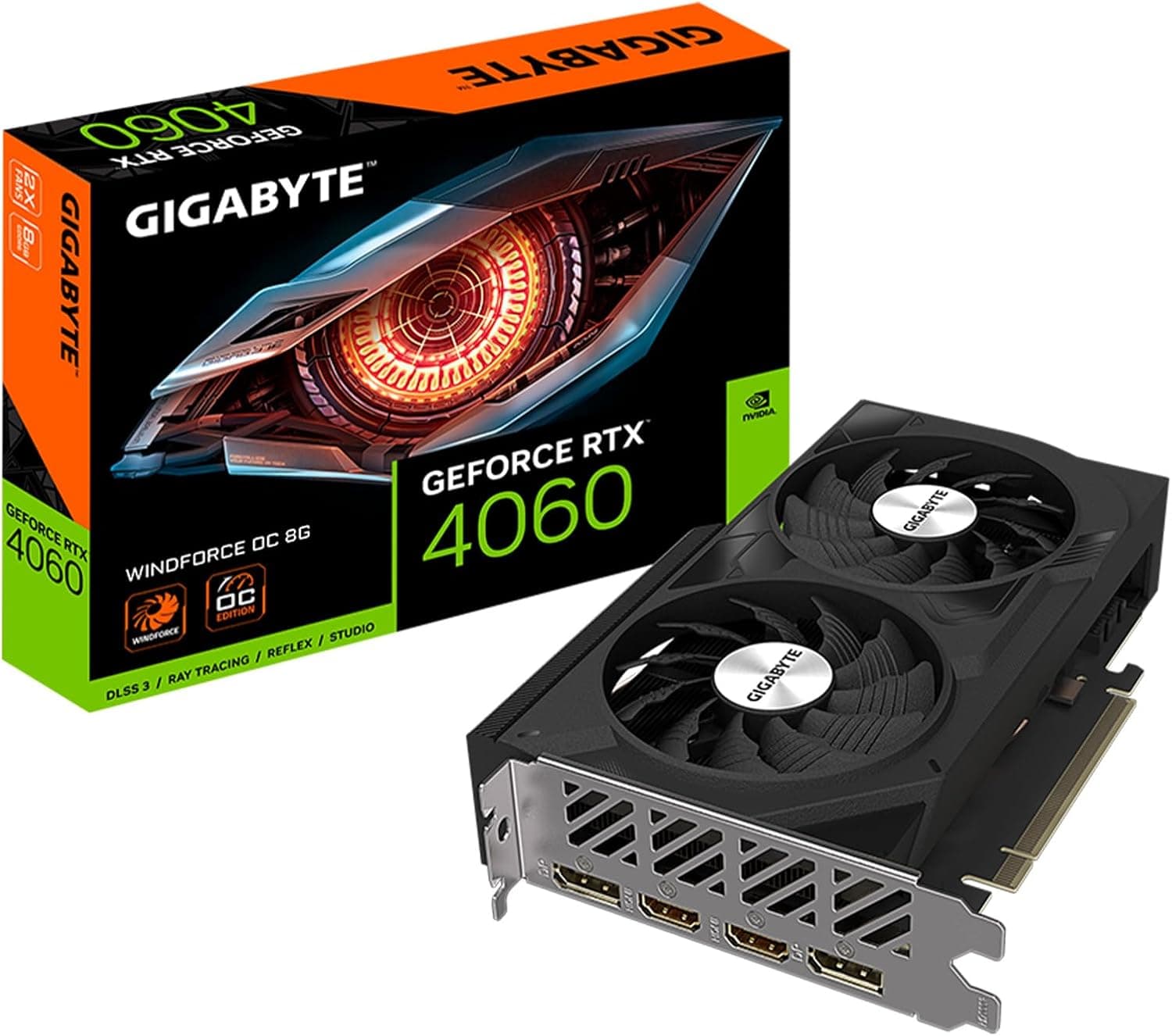 Gigabyte GeForce RTX 4060 WINDFORCE OC 8G グラフィックカード WINDFORCEファン2個 8GB 128ビット GDDR6 GV-N4060WF2OC-8GD ビデオカード