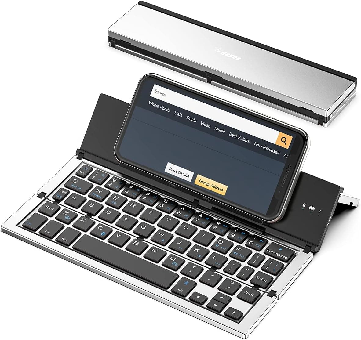 Geyes Bluetoothキーボード折りたたみ式ポータブル折りたたみ式ワイヤレスキーボードポータブルポケットサイズアルミニウム合金ハウジング iPhone iPad タブレットノートパソコンスマートフォン用 (シルバー)