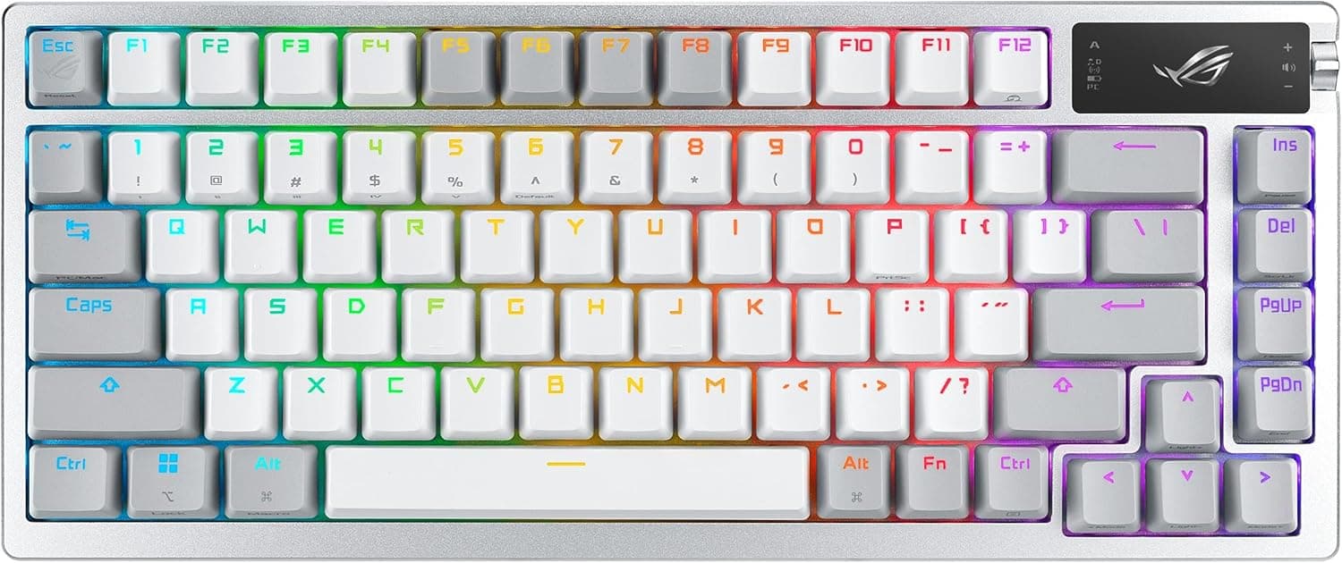 ASUS ゲーミングキーボード ROG Azoth Moonlight White 75% シリコンガスケット構造 3層消音設計キーボード ROG NX熱交換プレルーブ軸 OLED+3WAYノブ搭載トリプルモード(Bluetooth