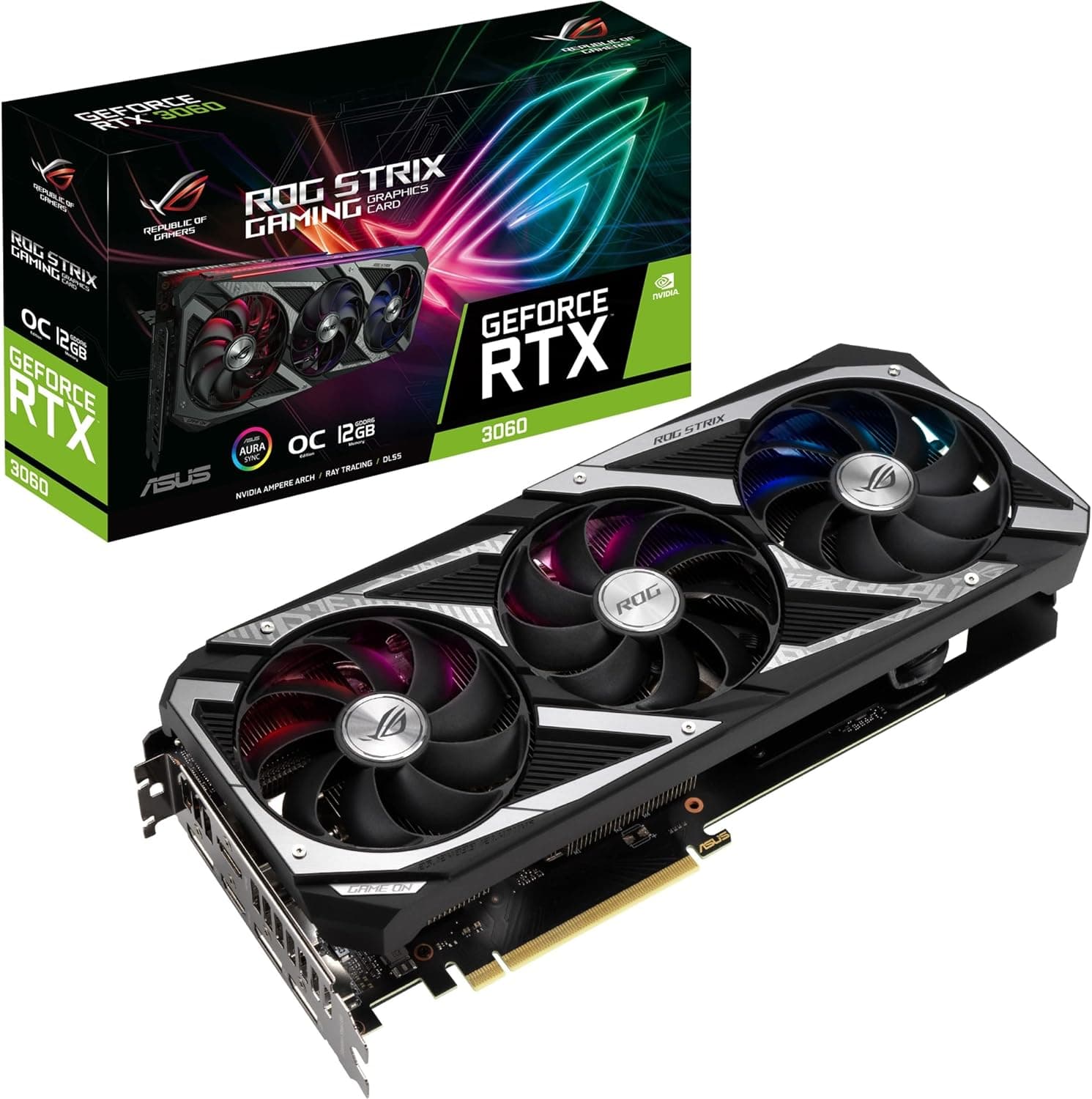 ASUS ROG Strix NVIDIA GeForce RTX 3060 V2 OCエディション ゲーミンググラフィックスカード(PCIe 4.0 12GB GDDR6 HDMI 2.1 DisplayPort 1.4a Axial-tech ファンデザイン 2.7スロット Super Alloy Power II GPU Tweak II)