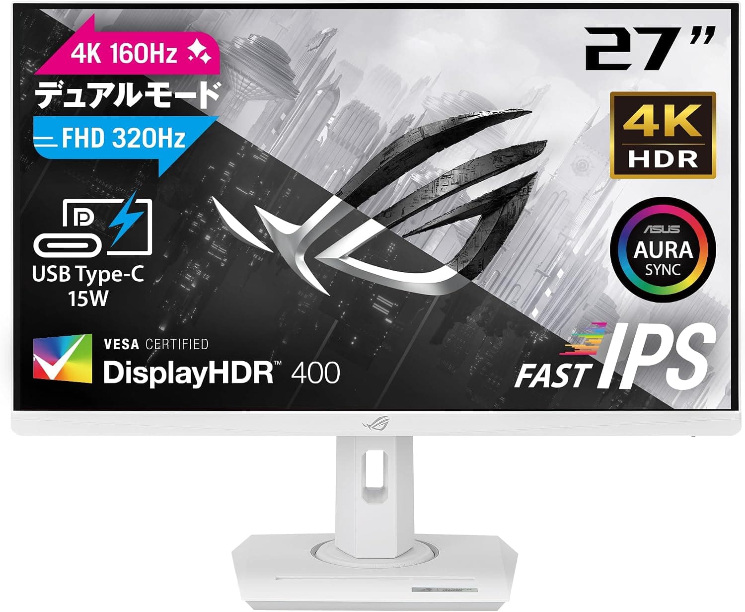 ASUS 4K ゲーミングモニター ROG Strix XG27UCG-W デュアルモード 白 27インチ