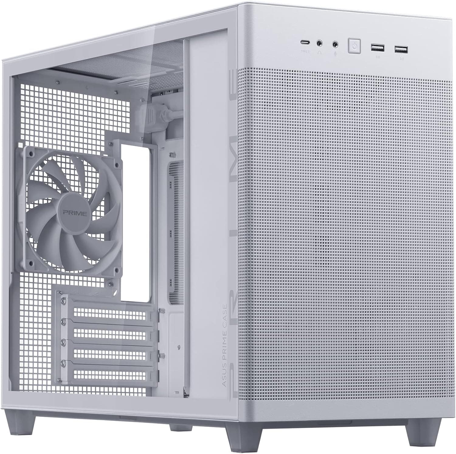 ASUS Prime AP201 ホワイト Micro ATX PCケース強化ガラスエディション最大338mmのグラフィックスカード