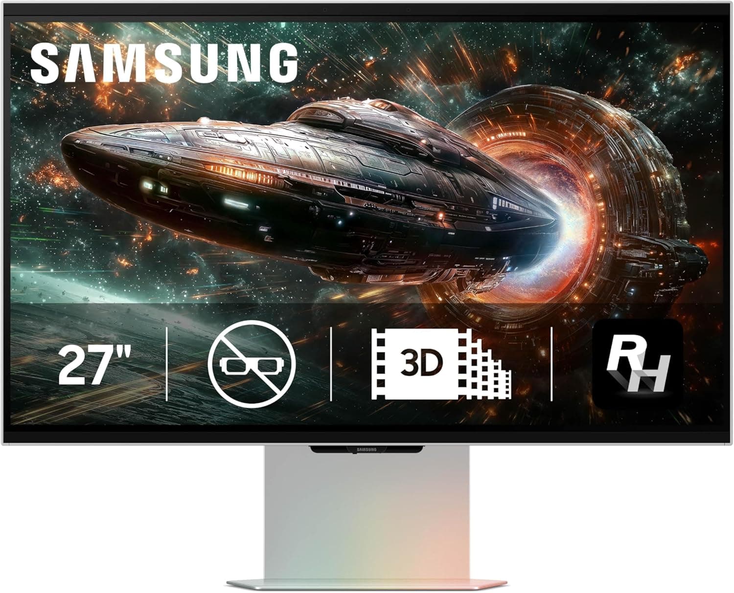SAMSUNG 27インチ 4K オデッセイ 3D シルバー ゲーミングモニター 1ms 165Hz 空間オーディオ AI 3Dビデオ変換 - (LS27FG900XNXZA) [カナダ版]