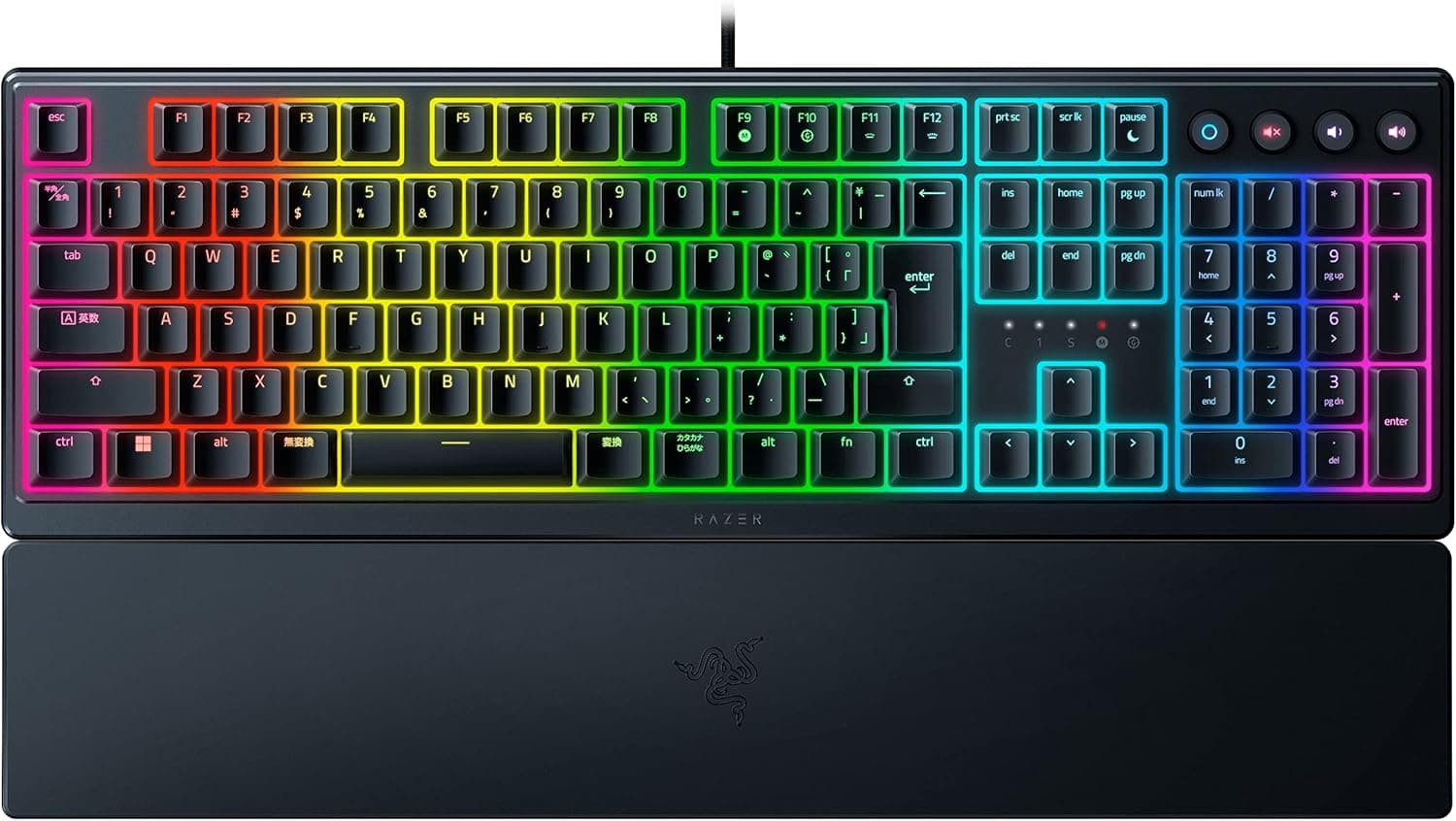 Razer レイザー Ornata V3 JP ゲーミングキーボード有線薄型キーボードクリック感のあるメカ・メンブレンスイッチ搭載 UV コートキーキャップは耐摩耗性と耐傷性を向上バックライトが光る専用メディアキー エルゴノミック設計耐久性と耐水性 Chroma RGB マグネット式リストレスト付属日本語