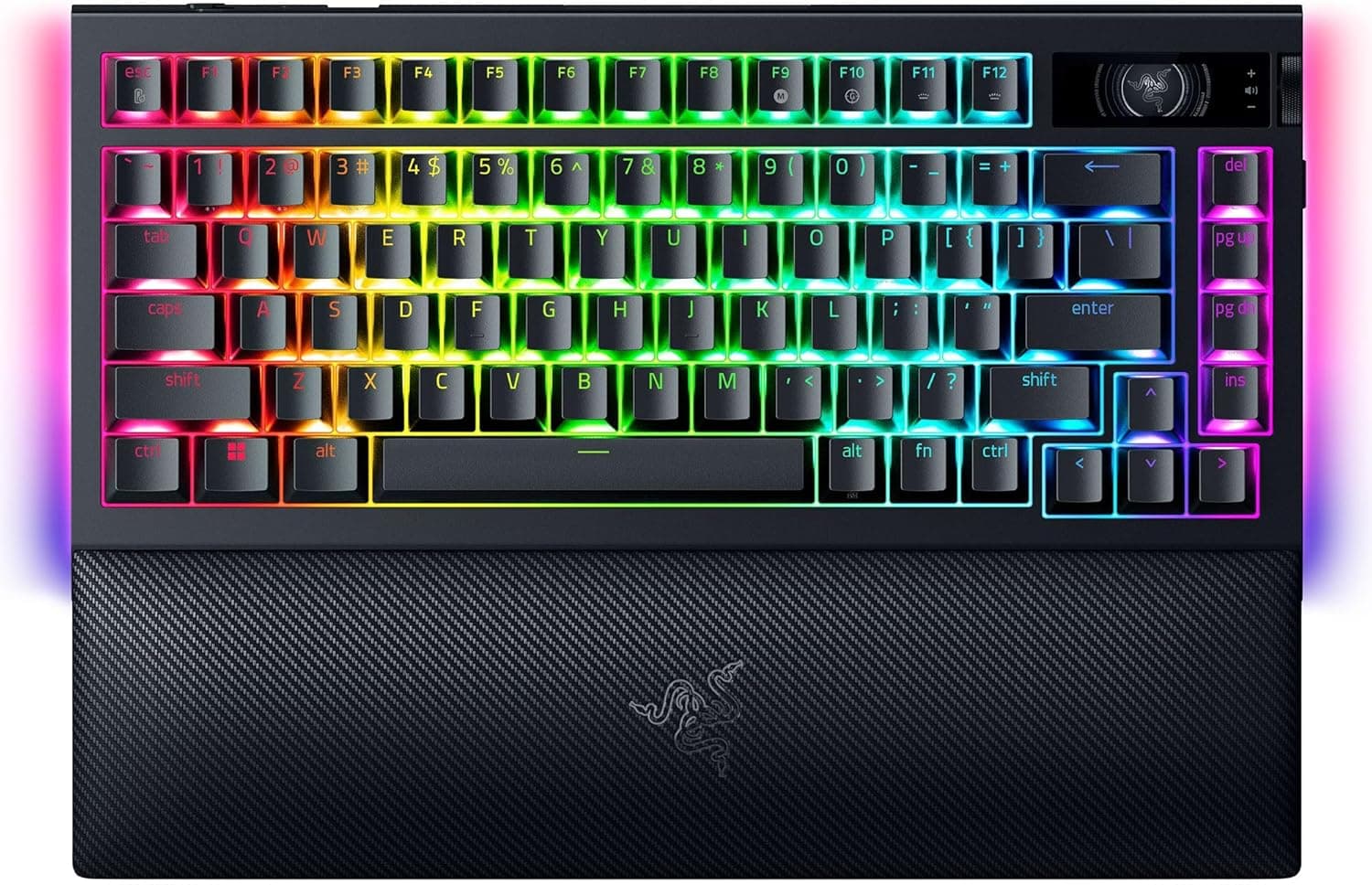 Razer レイザー BlackWidow V4 Pro 75% HyperSpeedとHyperPollingによる 4K Hz ワイヤレスメカニカルキーボードオレンジタクタイルメカニカルスイッチコマンドダイヤル搭載 OLEDディスプレイ RGB 2面アンダーグローとキー別ライティングリストレスト英語配