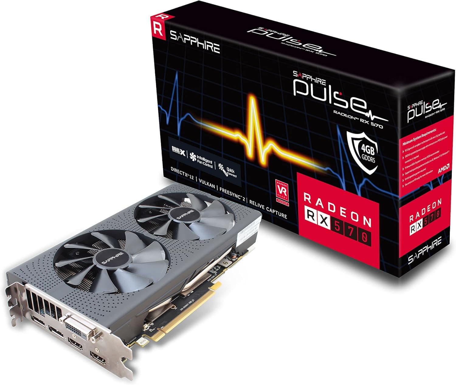 サファイア11266-04-20G Radeon Pulse RX 570 4GB GDDR5バックプレーン(UEFI)PCI-Eグラフィックスカード付きデュアルHDMI
