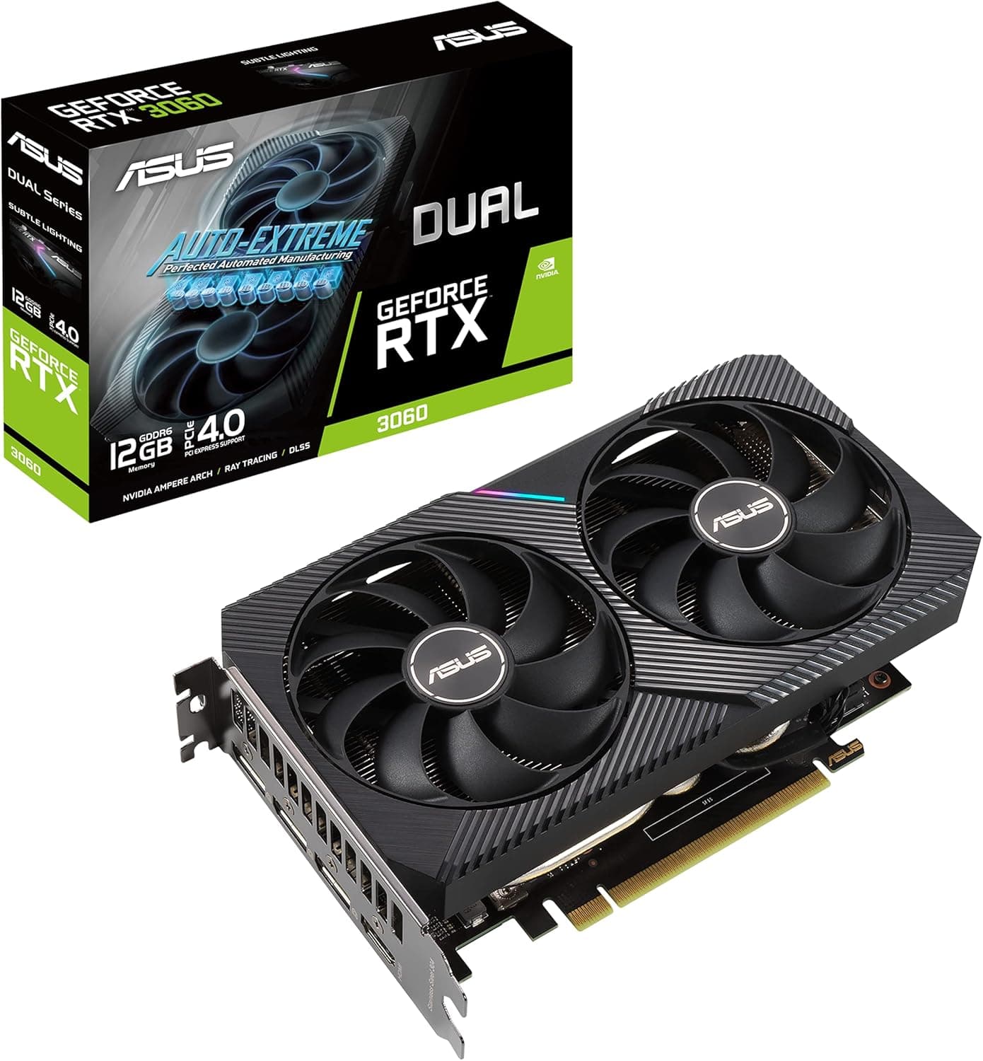 ASUS Dual NVIDIA GeForce RTX 3060 V2 OC Edition 12GB GDDR6 Graphics Card (PCIe 4.0, HDMI 2.1, DisplayPort 1.4a, 2-Slot Design, Axial-tech Fans, 0dB Technology)