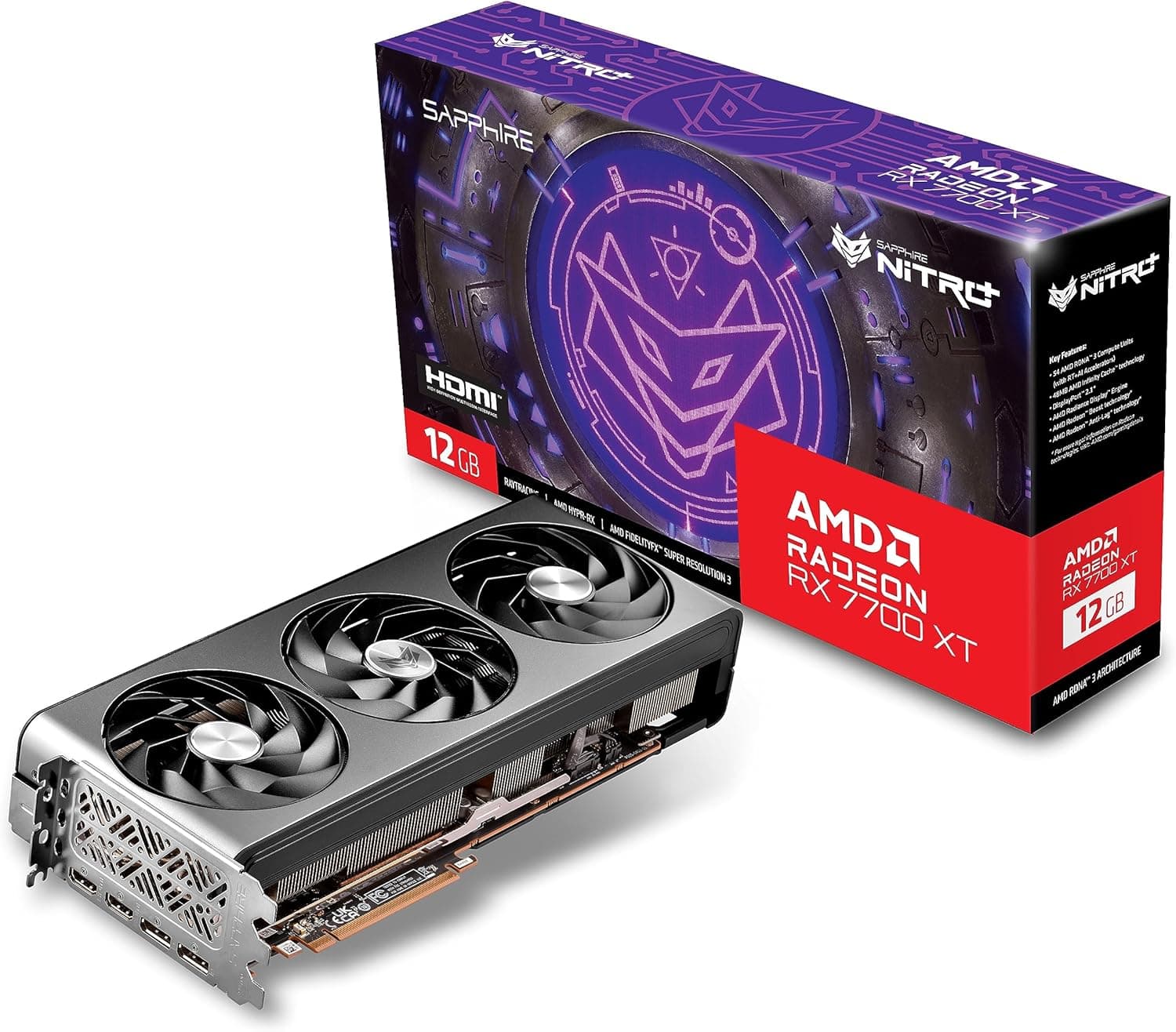 SAPPHIRE 11335-02-20G Nitro+ AMD Radeon RX 7700 XT ゲーミンググラフィックカード 12GB GDDR6 AMD RDNA 3