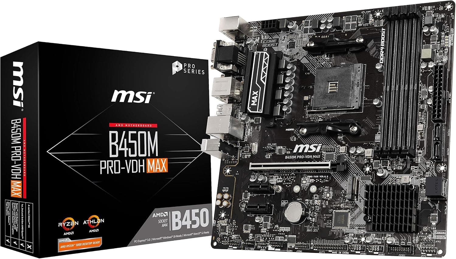 MSI ProSeries AMD Ryzen ?2 AM4 M.2 USB 3 DDR4 D-Sub DVI HDMI Micro-ATX (B450M PRO-VDH Max)