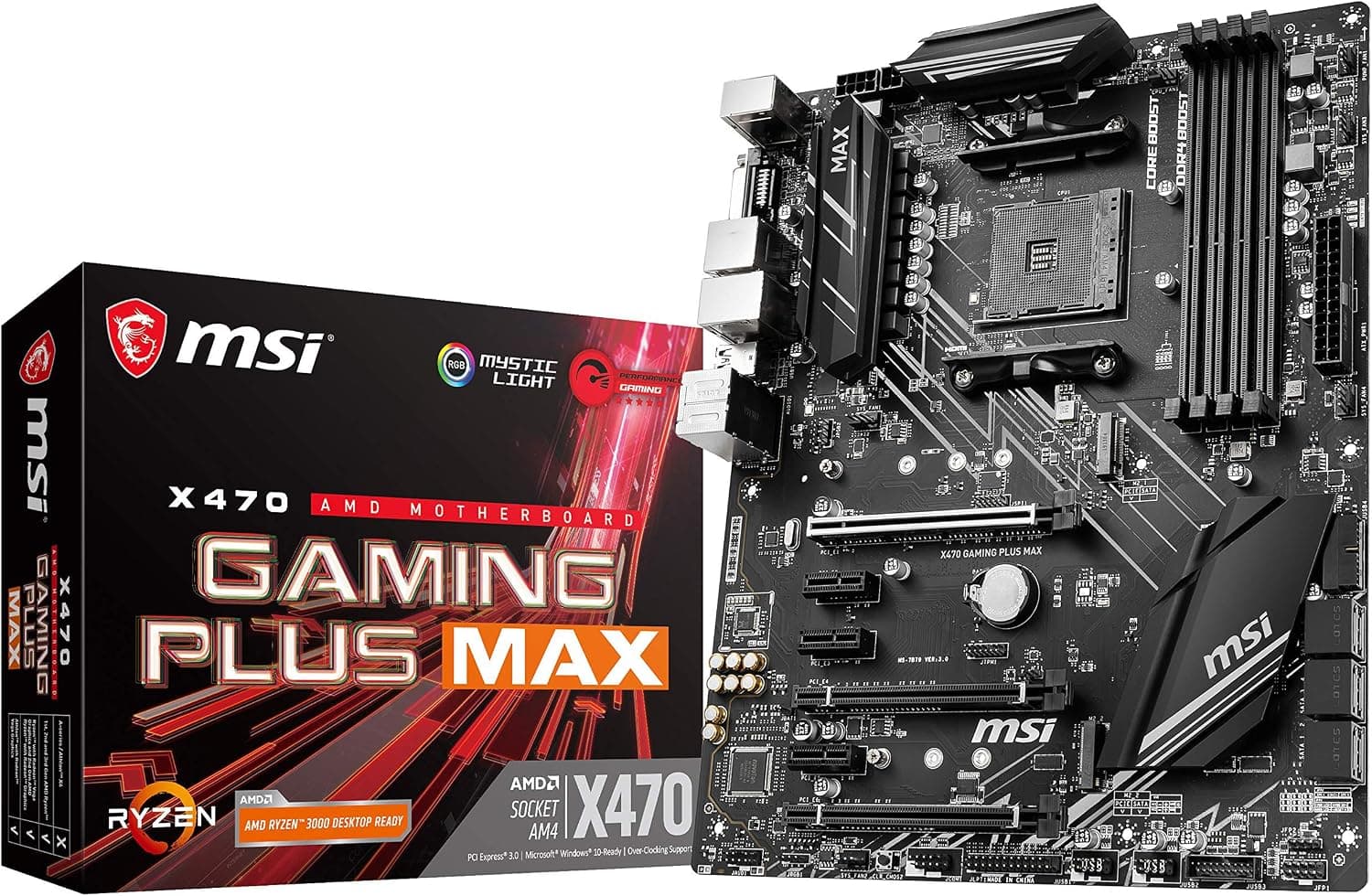 MSI Performance Gaming AMD X470 Ryzen 2ND and 3rd Gen AM4 DDR4 DVI HDMI Onboard Graphics CFX ATX Motherboard (X470 Gaming Plus Max)