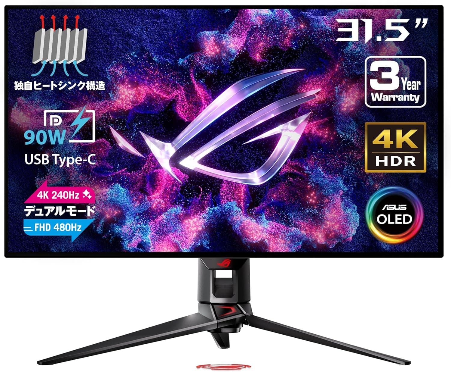 ASUS 有機EL 4K ゲーミングモニター ROG Swift OLED PG32UCDP白色有機EL 31.5インチ