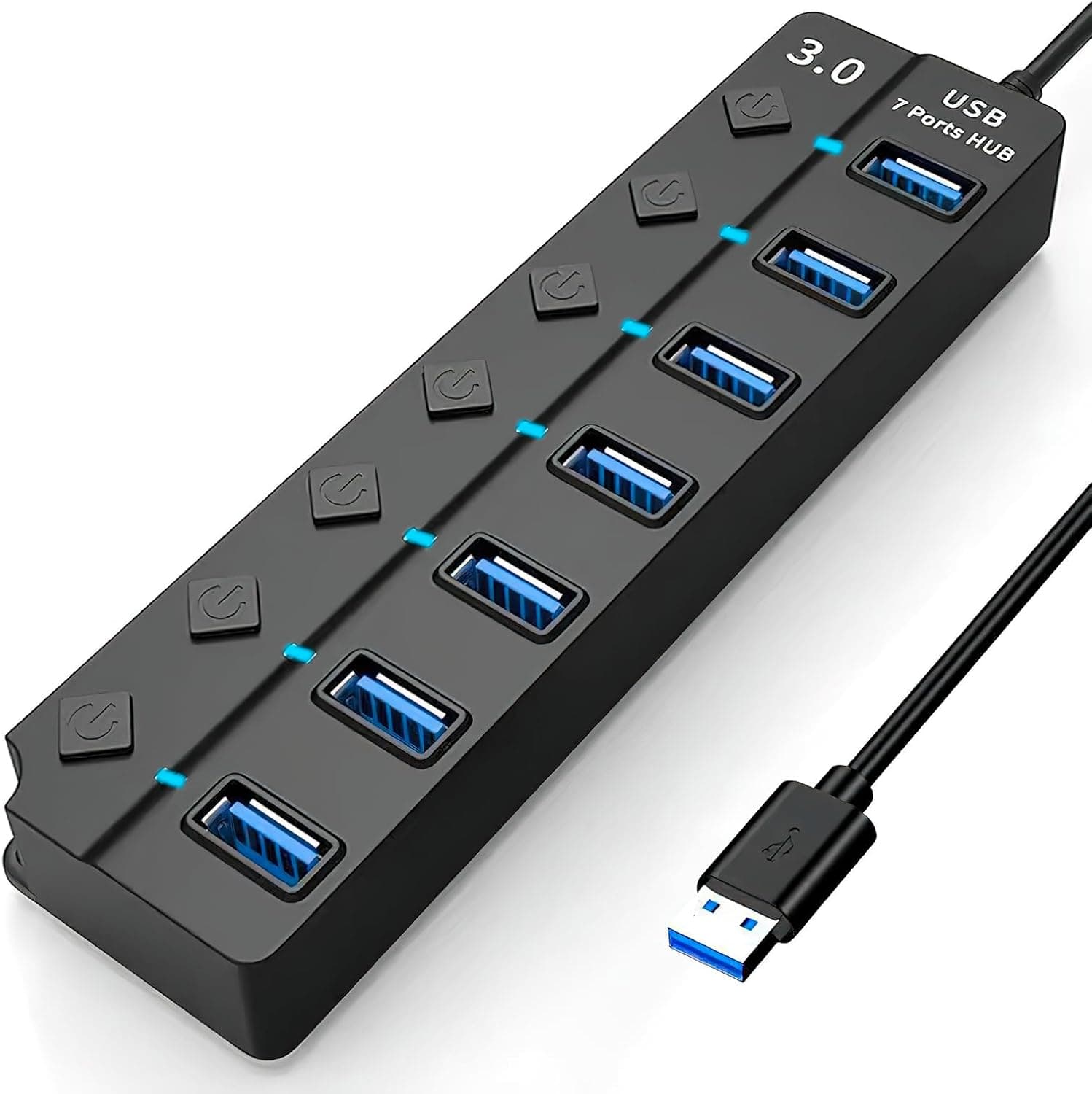 7ポート USB 3.0 ハブマルチポートスプリッター 個別の電源スイッチとライトアダプター延長高速データ Apple MacBook Air MacBook Pro Mac iMac Pro Windows用 (USBハブ)