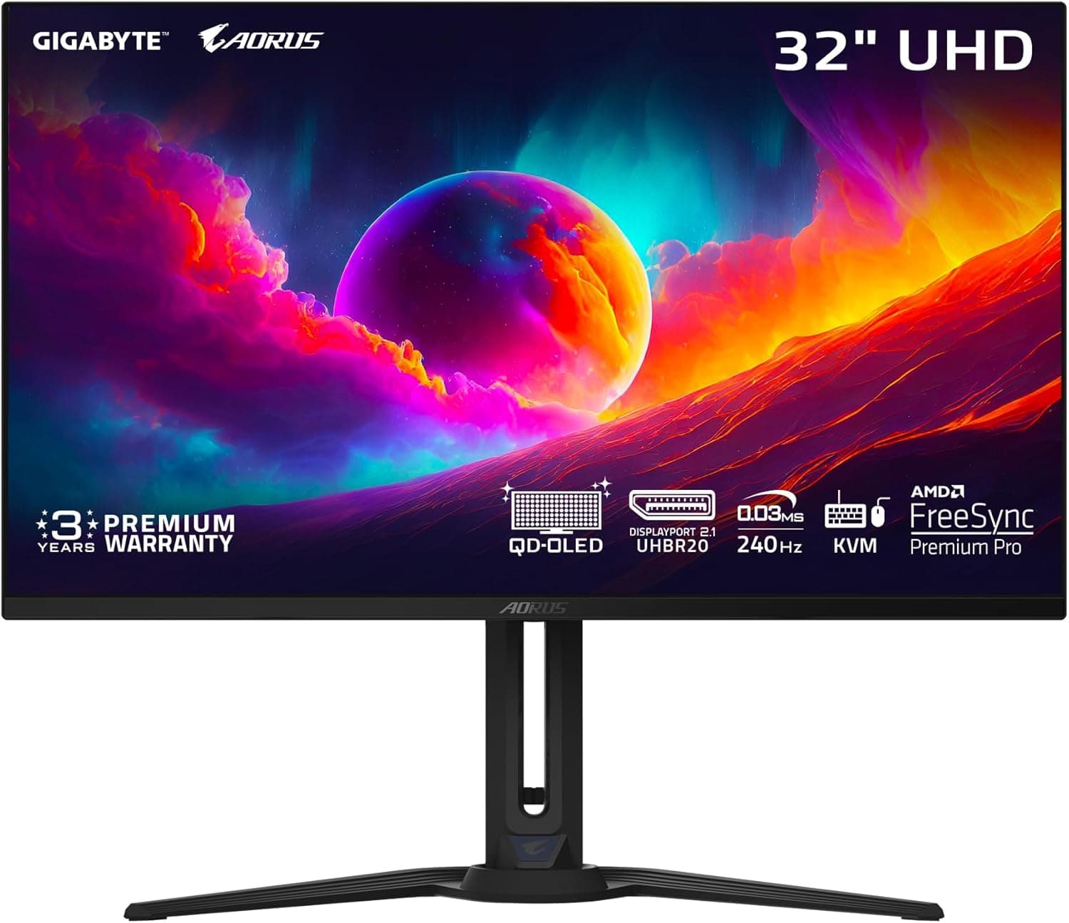 GIGABYTE - AORUS FO32U2 Pro - 32インチ QD OLED ゲーミングモニター - UHD 3840x2160-240Hz - 0.03ms GTG - AMD FreeSync Premium Pro - Type C KVM - HDMI