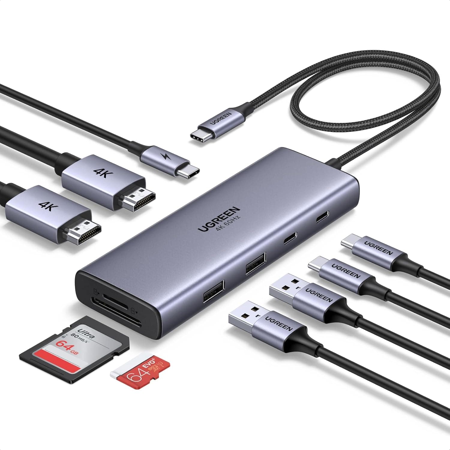 UGREEN 9in1 USB-C ドッキングステーションデュアル4K@60Hz HDMI対応 USB-Cハブ 5Gbps高速データ転送 100W PD給電 SD