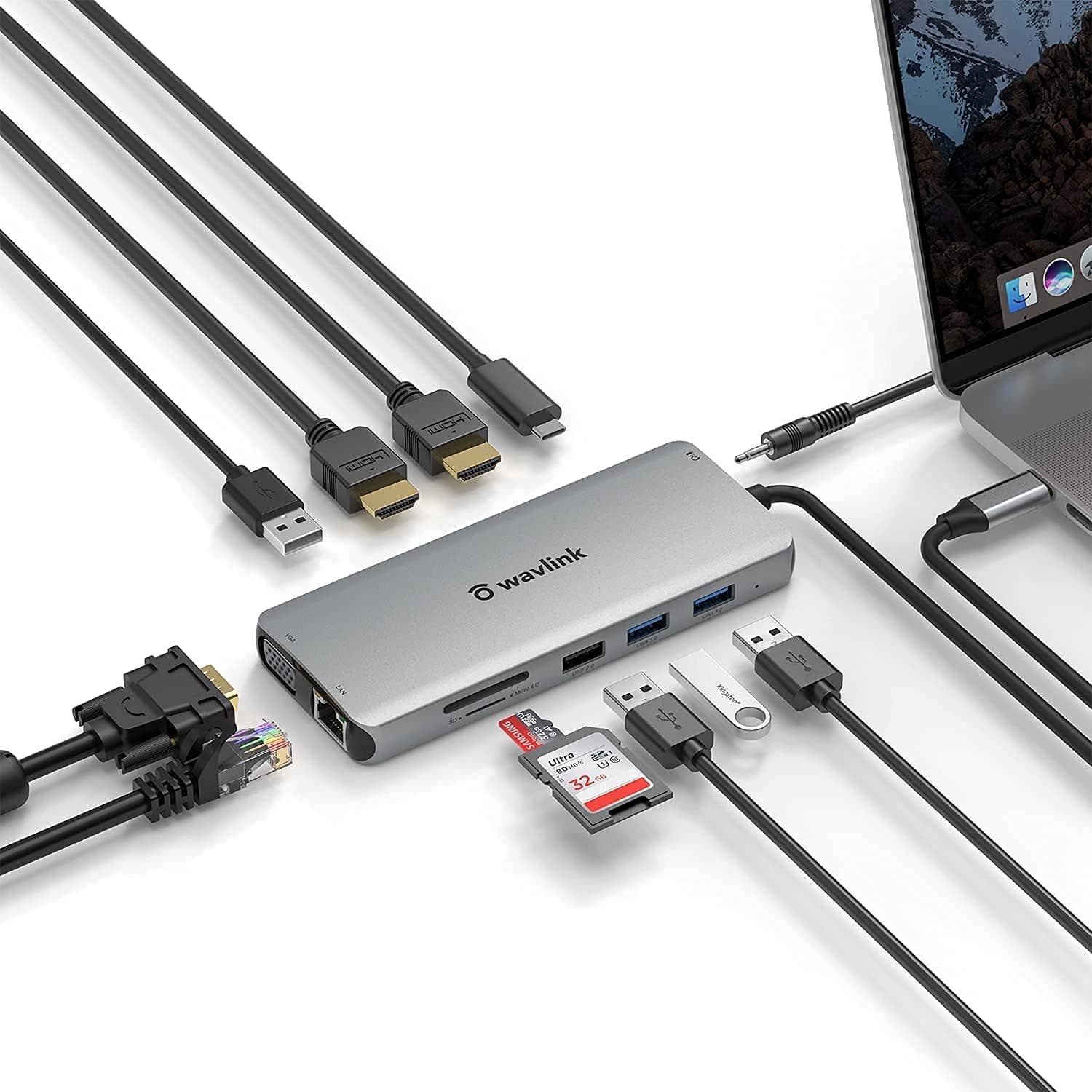 WAVLINK USB Type-C 12-in1 ミニドッキングステーション HDMIアダプター 4K出力3840 x 2160@30Hz 多機能 USB 3.0変換アダプター - 2×USB3.0