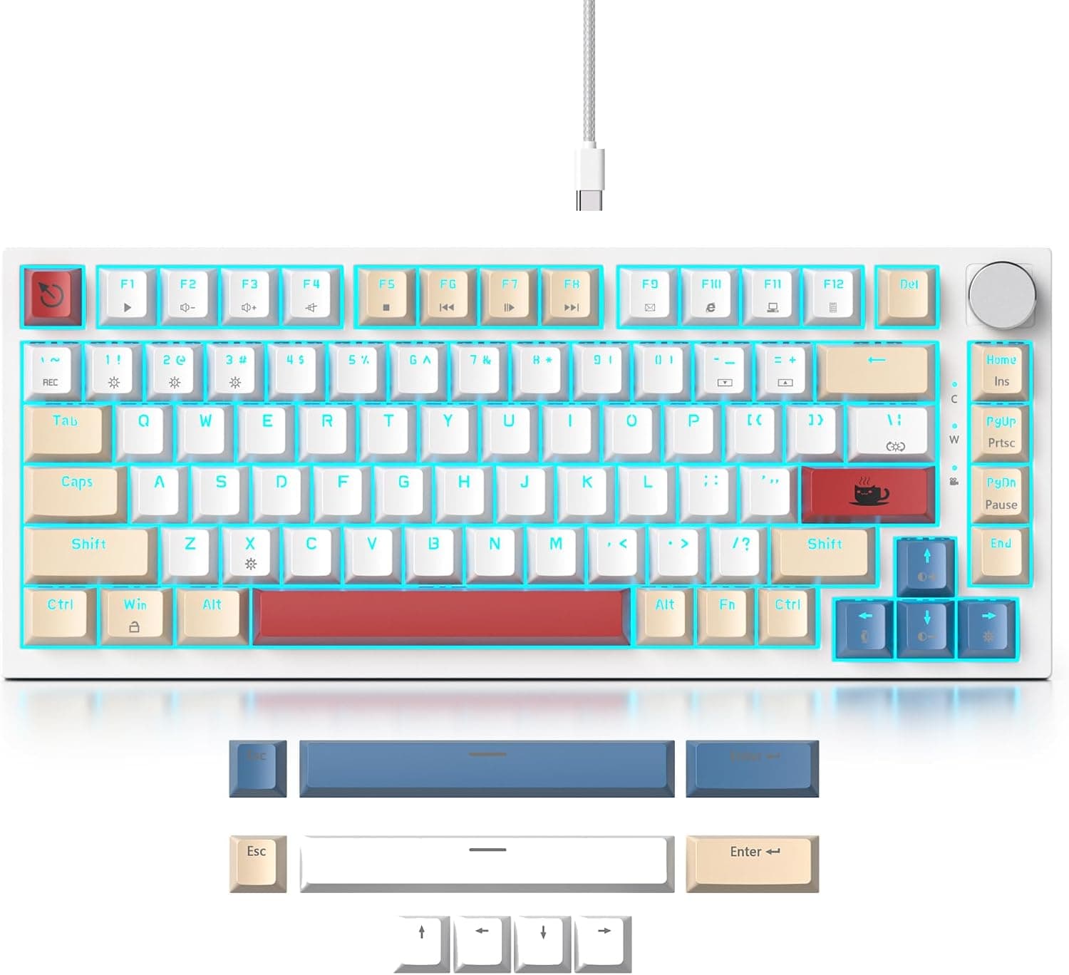 Fogruaden 有線 75% TKL メカニカルゲーミングキーボードホットスワップ可能ガスケットマウントクリーミーリニアレッドスイッチ RGBバックライト吸音パッド NKRO コンパクトカスタムキーボード