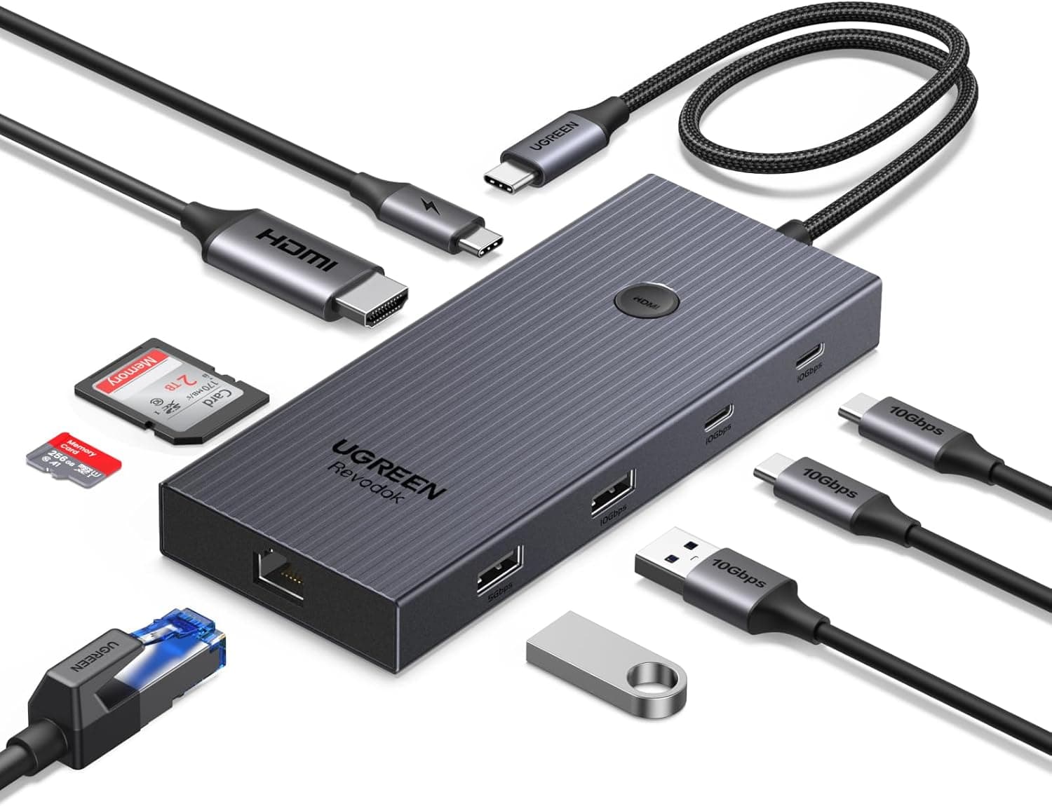 UGREEN Revodok Pro 9-in-1 USB-Cハブ 10Gbpsデータ転送対応 4K HDMI・ギガビットLAN・PD100W・SD