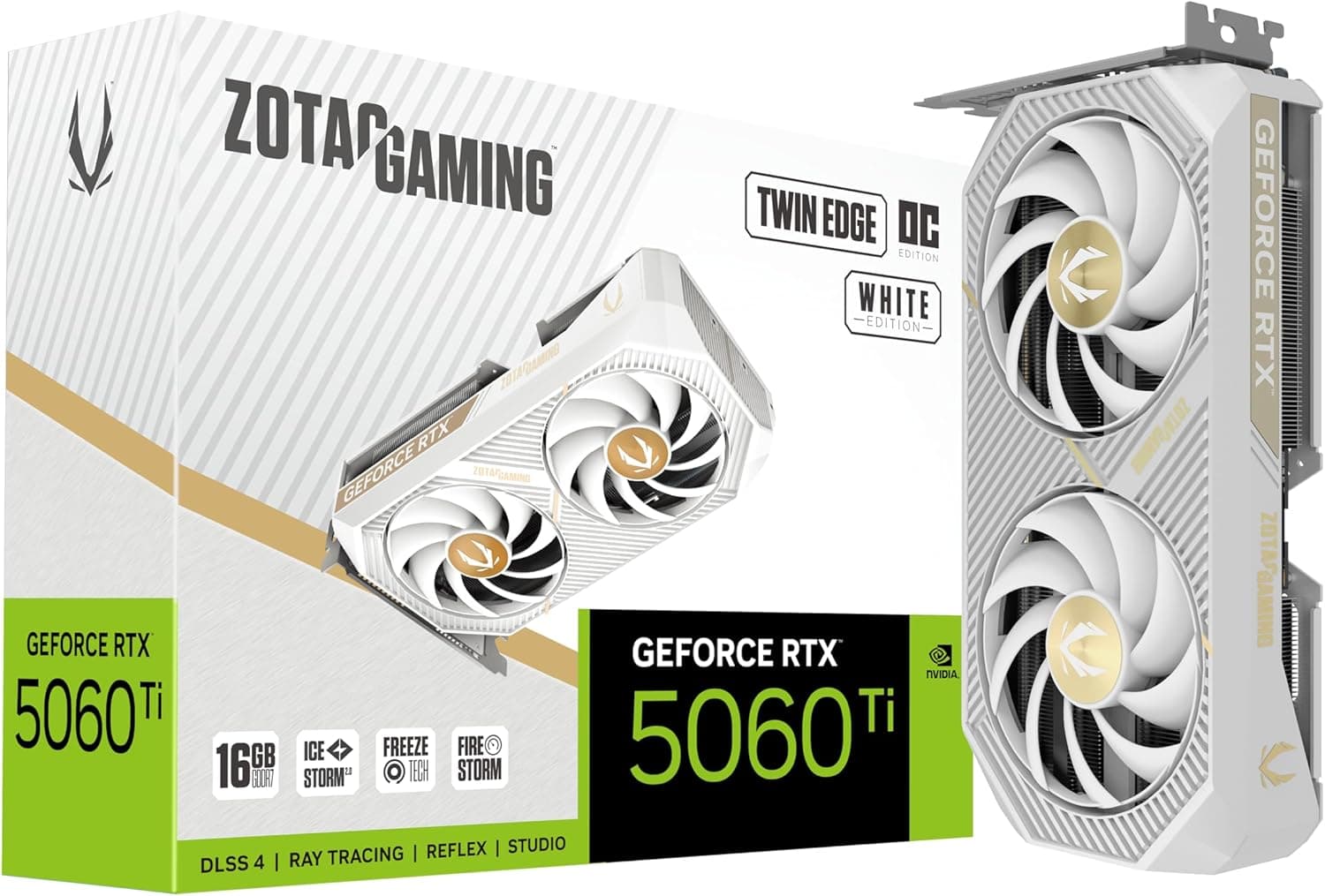 ZOTAC Gaming GeForce RTX 5060 Ti 16GB ツインエッジ OC ホワイトエディション DLSS 4 16GB GDDR7 128ビット 28Gbps PCIE 5.0 ゲーミンググラフィックスカード